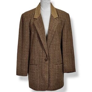 Vintage The Villager Oversized Blazer Jacket Size 14 Long‎ Brown Academia Oxford